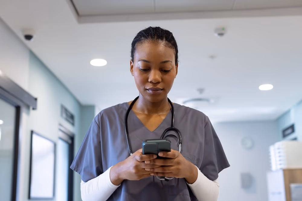 Nurse following safeguarding best practices