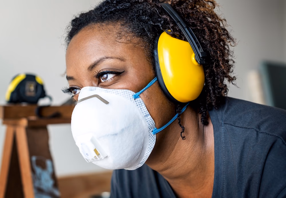 Woman wearing personal protective equipment