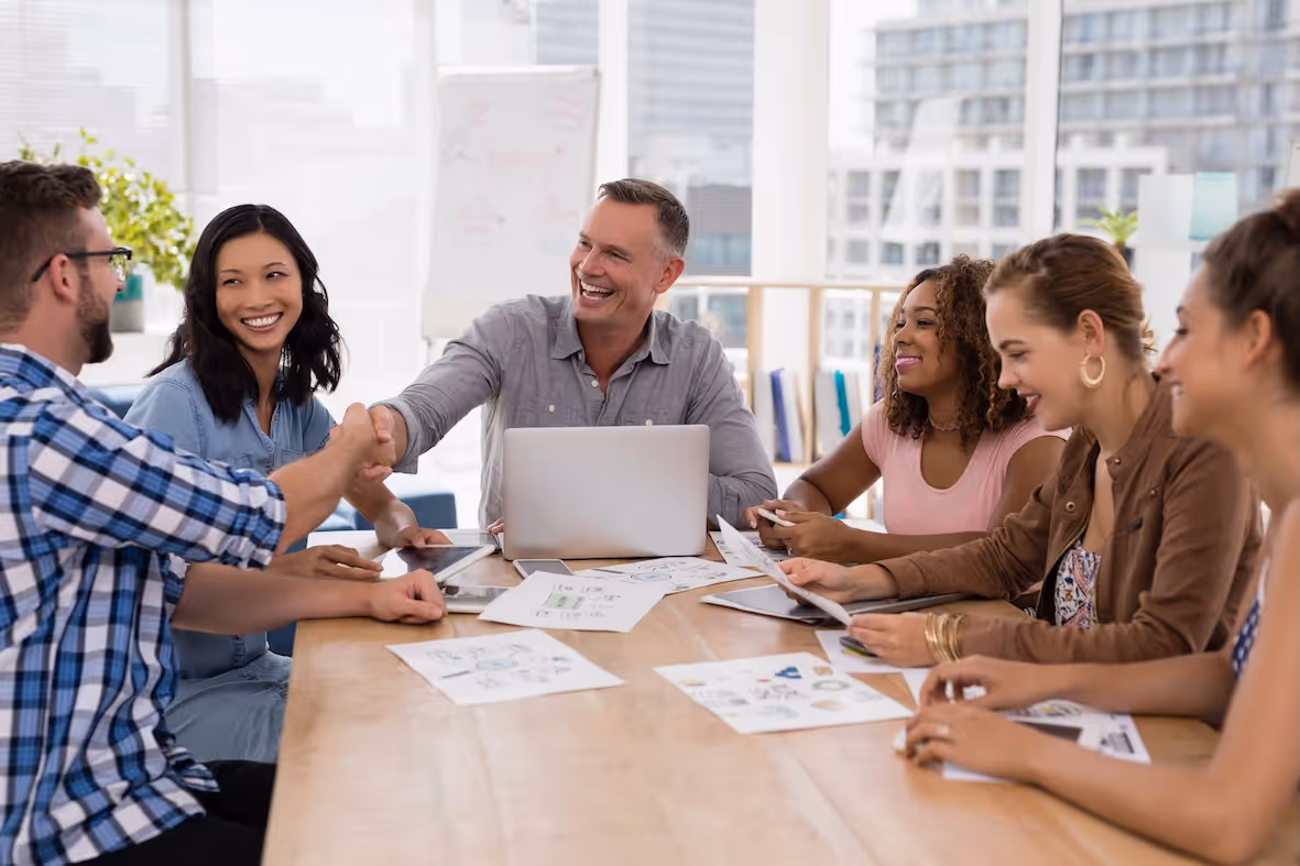 Team meeting on employee wellbeing