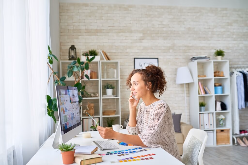 Women working alone in home studio