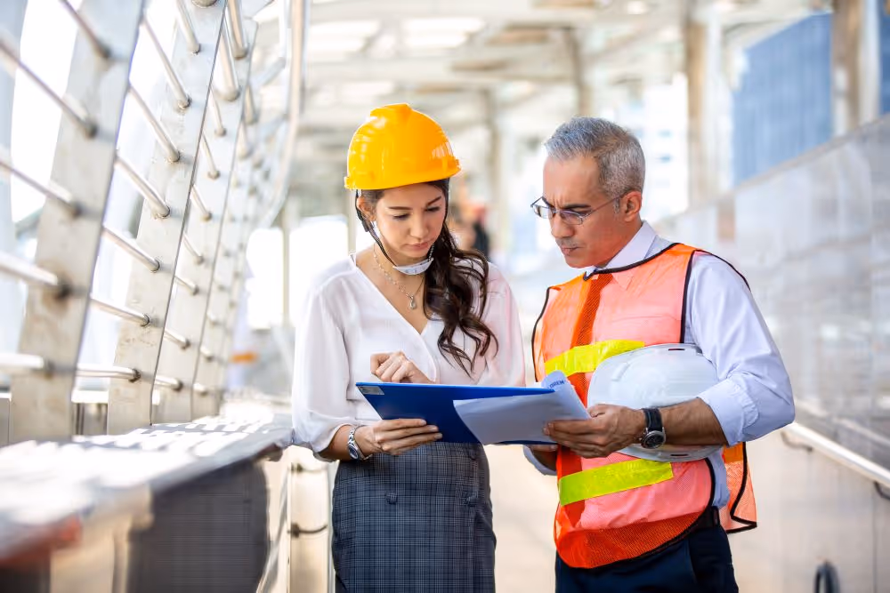 Two employees reviewing report